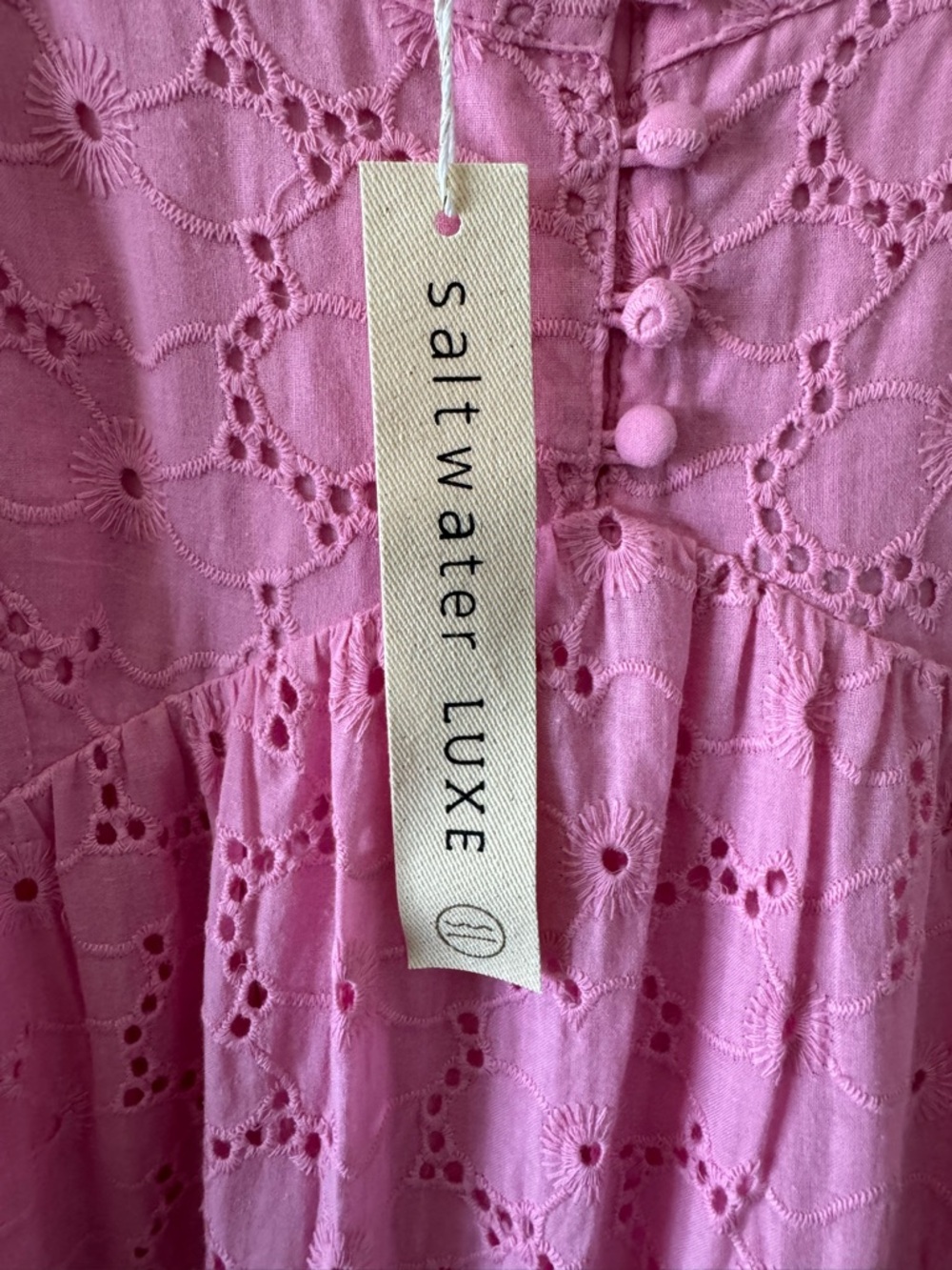 Saltwater LUXE Amalia Midi Dress Pink Eyelet Embroidered Cotton Sundress S NWT - Picture 10 of 11